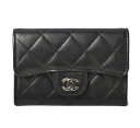 シャネル コインケース/カードケース CHANEL ラムスキン ブラック/ボルドー シルバー金具【中古】