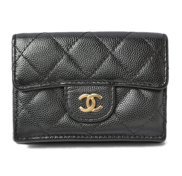 シャネル コインケース/ミニ財布 CHANEL コンパクトウォレット/A84401/3つ折り財布 キャビアスキン クラシック A84401 ブラック【中古】