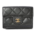 シャネル コインケース/ミニ財布 CHANEL コンパクトウォレット/A84401/3つ折り財布 キャビアスキン クラシック A84401 ブラック【中古】