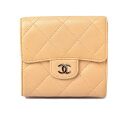 【先着5%OFFクーポン!対象ショップ限定3000円以上5/7まで】シャネル 財布 CHANEL 3折財布 A82288 ラムスキン ベージュ/シルバー金具【中古】(4)