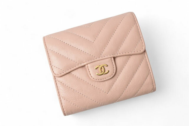 シャネル ミニ財布/三つ折り財布 CHANEL 財布 シェブロン レザー ベビーピンク【中古】【本日スタート！6/21(土)朝までの4日間限定SALE】