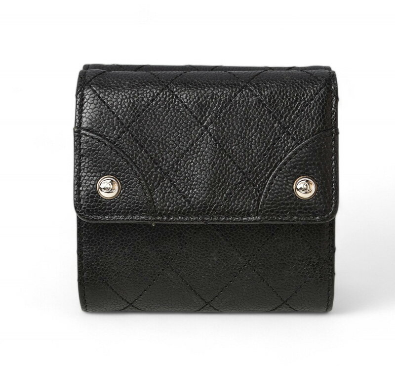 シャネル 財布 CHANEL 二つ折/折財布 ダブルホック キャビアスキン ココマーク ブラック【中古】