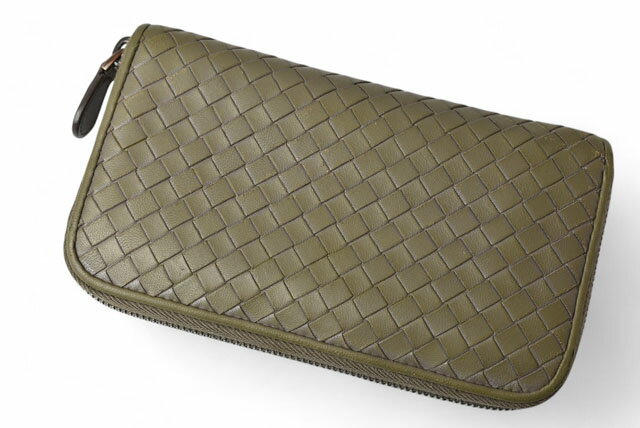 ボッテガヴェネタ 財布 BOTTEGA VENETA 長財布/ラウンドファスナー式 カーキグレー 114076【中古】