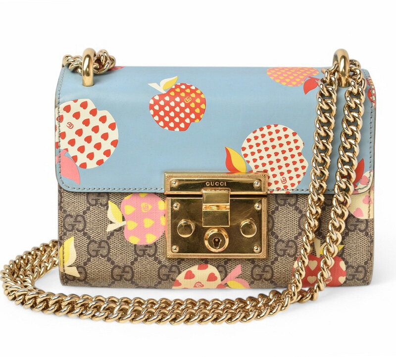 【先着5%OFFクーポン!対象ショップ限定3000円以上5/7まで】グッチ 2way ショルダーバッグ/チェーンバッグ GUCCI バッグ GGスプリーム アップルプリント GGブラウン/ベージュ/ブルー 409487【中古】