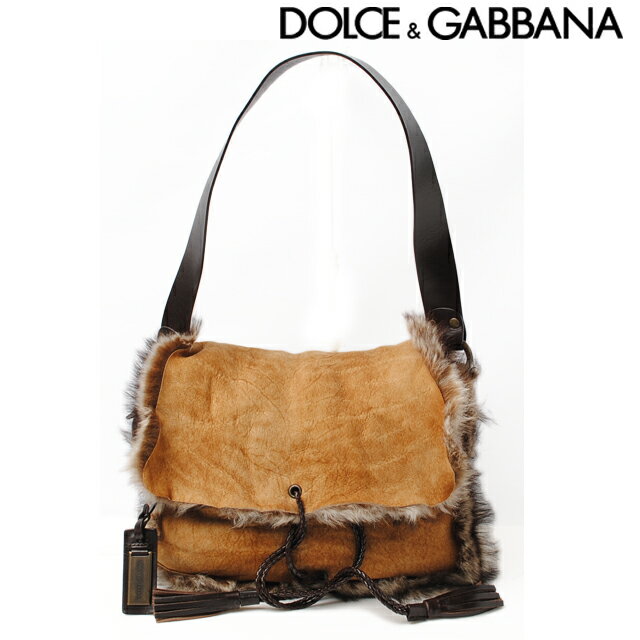 ドルチェ&ガッバーナ ハンドバッグ DOLCE&GABBANA 　リバーシブル　フォックスファー　ブラウン【中古】