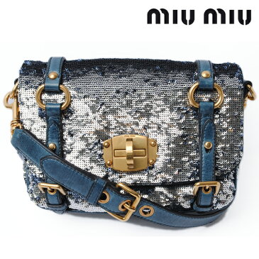 ミュウミュウ　ショルダーバッグ/miumiu クラッチバッグ　ストラップ付　スパンコール デニムブルー RT0460 PAILLETTES DENIM【中古】