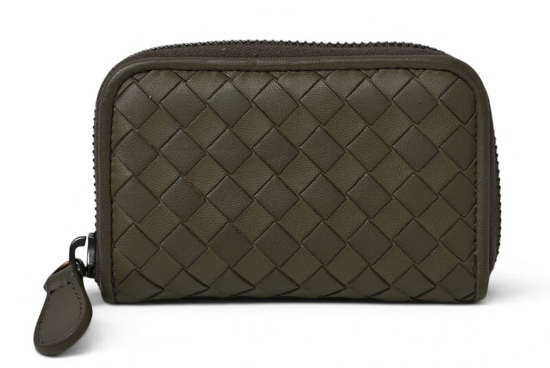 A, E, O, V - ボッテガヴェネタ カードケース/コインケース BOTTEGA VENETA ミニ財布 イントレチャート レザー カーキグレー 114075【中古】