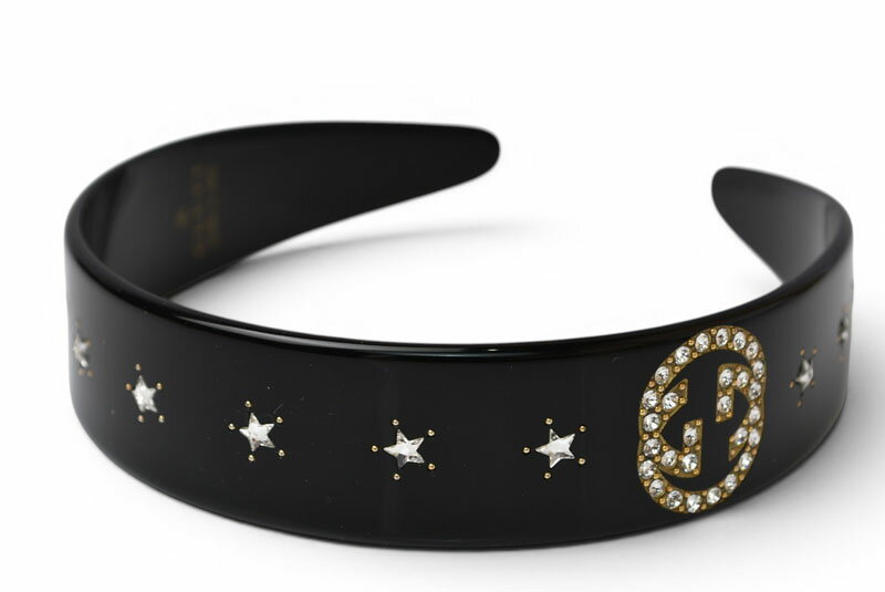 gucci///////////////\\\' - 【最大4000円OFFリユースブランドクーポン対象】GUCCI グッチ ヘアアクセサリー/カチューシャ インターロッキングG/スター ラインストーン ブラック 髪留め 628716【中古】