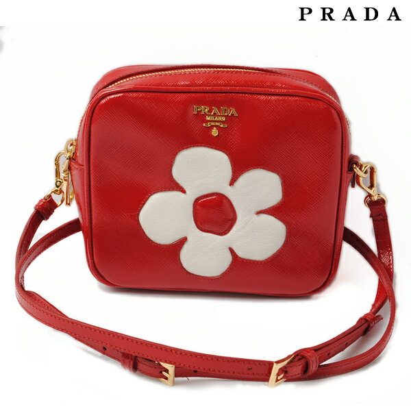 PRADA プラダ　ショルダーバッグ/ポーチ　2way　ストラップ付　パテントレザー　フラワーモチー ...