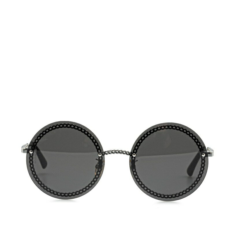 中古 美品 シャネル ココマーク ラウンドチェーン サングラス プラスチック メタル Sランク ブラック レディース CHANEL あす楽【送料無料】【三田店】
