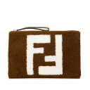 中古 美品 フェンディ ロゴ ラージ クラッチバッグ 8N0178 ムートン レザー Sランク ブラウン レディース FENDI あす楽【送料無料】【三田店】