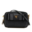 中古 美品 プラダ ショルダーバッグ Aランク ミニ リボン モチーフ ブラック サフィアーノ レディース PRADA あす楽【送料無料】【西神店】