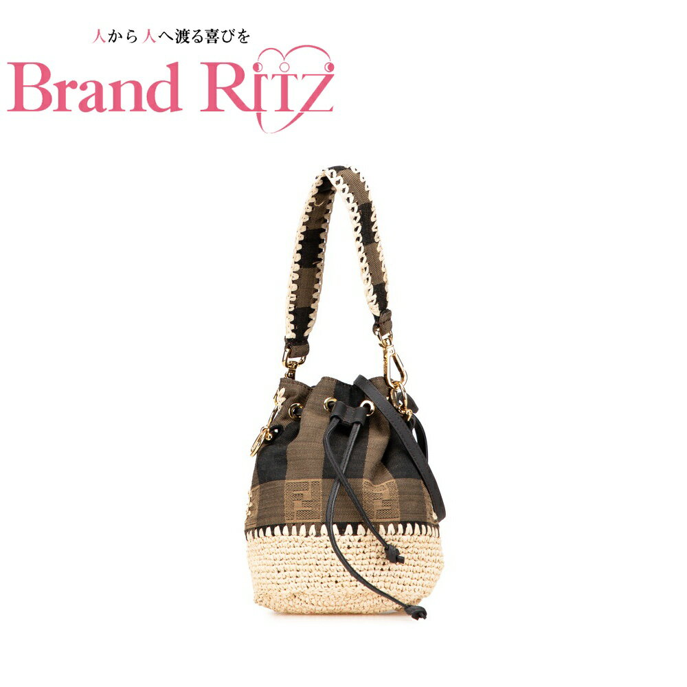 楽天ブランド　リッツ【絶対お得!!クーポンあり＆10％OFF】中古 フェンディ ペカン モン トレゾール ハンドバッグ ショルダーバッグ 2WAY 8BT298 キャンバス ラフィア ABランク ブラック ベージュ レディース FEND あす楽【送料無料】【三田店】