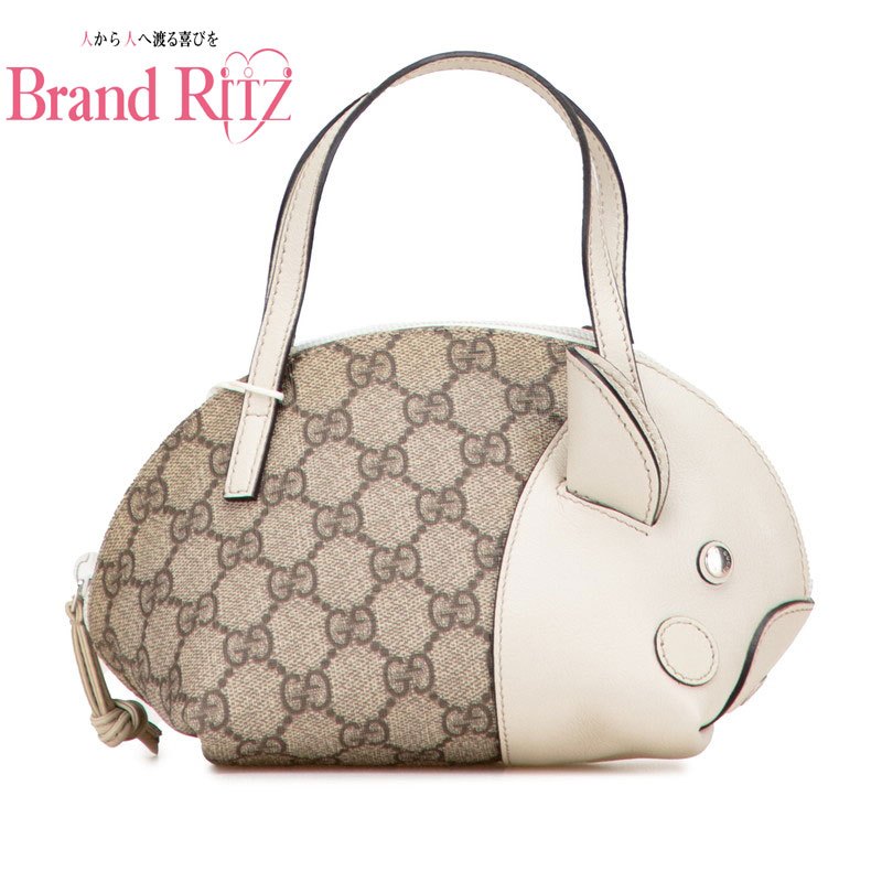【絶対お得!!クーポンあり＆10％OFF】中古 グッチ GGスプリーム チルドレンズ ZOO ブタ ミニハンドバッグ Sランク 271093 ベージュ PVC レザー レディース GUCCI あす楽【送料無料】【三田店】