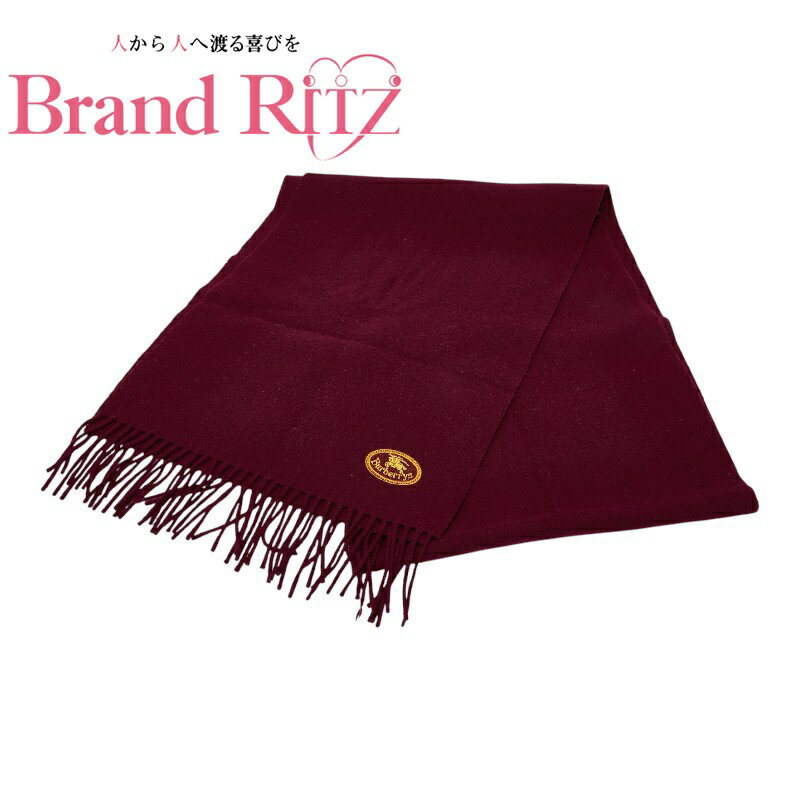 【絶対お得!!クーポンあり＆10％OFF】中古 バーバリー ロゴ刺繍 マフラー ウール ABランク ワインレッド ボルドー レディース BURBERRY あす楽【送料無料】【三田店】
