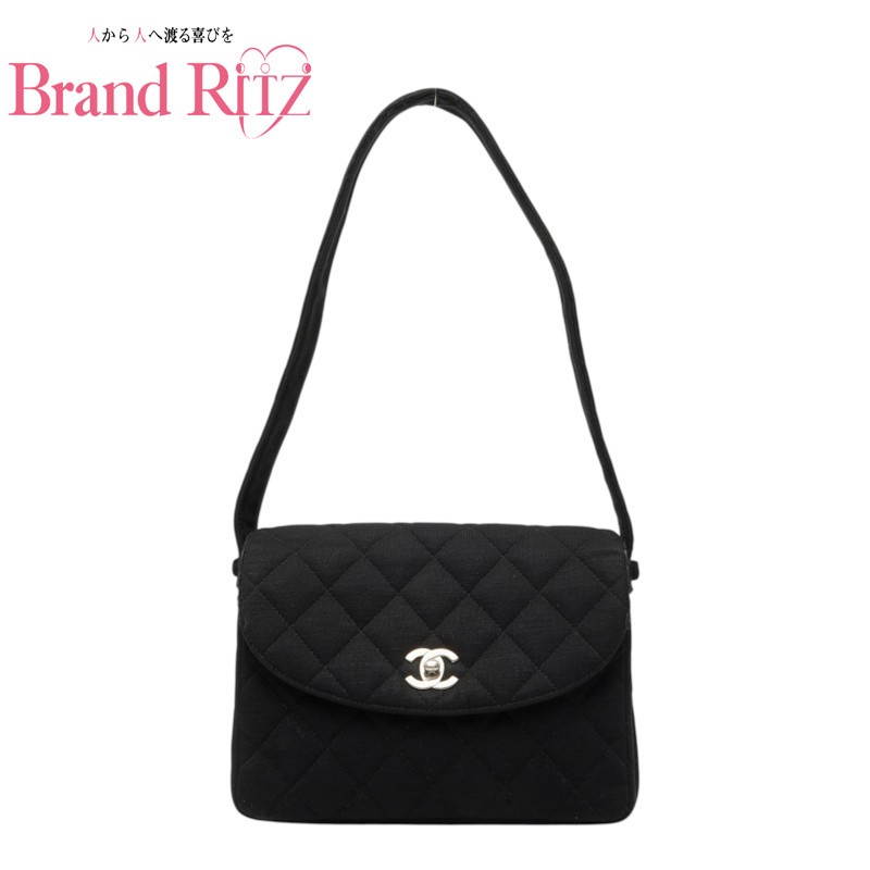 中古 シャネル マトラッセ ココマーク ショルダーバッグ ブラック キャンバス レディース CHANEL あす楽【送料無料】【明石店】