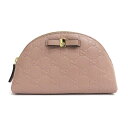 中古 美品 グッチ 化粧ポーチ コスメ リボン シマ Sランク 431409 レザー ライトピンク GUCCI あす楽【送料無料】【西神店】