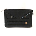 中古 フェンディ バグズアイ セレリア クラッチバッグ 7VA350 モンスター レザー ABランク ブラック シルバー金具 FENDI あす楽【送料無料】【三田店】(4)