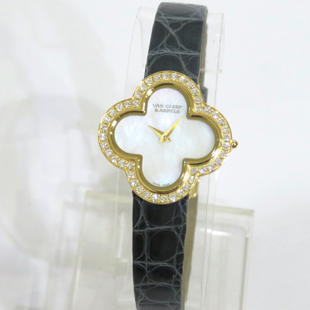 中古 新品仕上げ済み ヴァンクリーフ&アーペル アルハンブラ 時計 Sランク 136511 ダイヤベゼル K18YG 750 替えベルト付き VCA あす楽【送料無料】【名谷店】