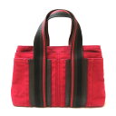 中古 エルメス トロカホリゾンタルMM ハンドバッグ キャンバス Bランク レッド ブラウン レディース HERMES あす楽【送料無料】【三田店】(4)