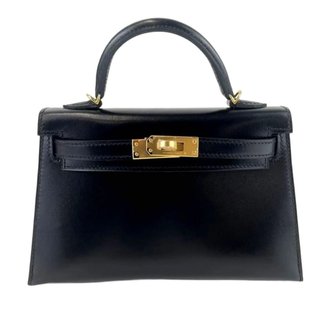 ̤ HERMES ᥹ Mini Kelly ߥ˥꡼ Black ֥å Box calf ܥå GHW ɶ U 2WAYХå ϥɥХå Хå