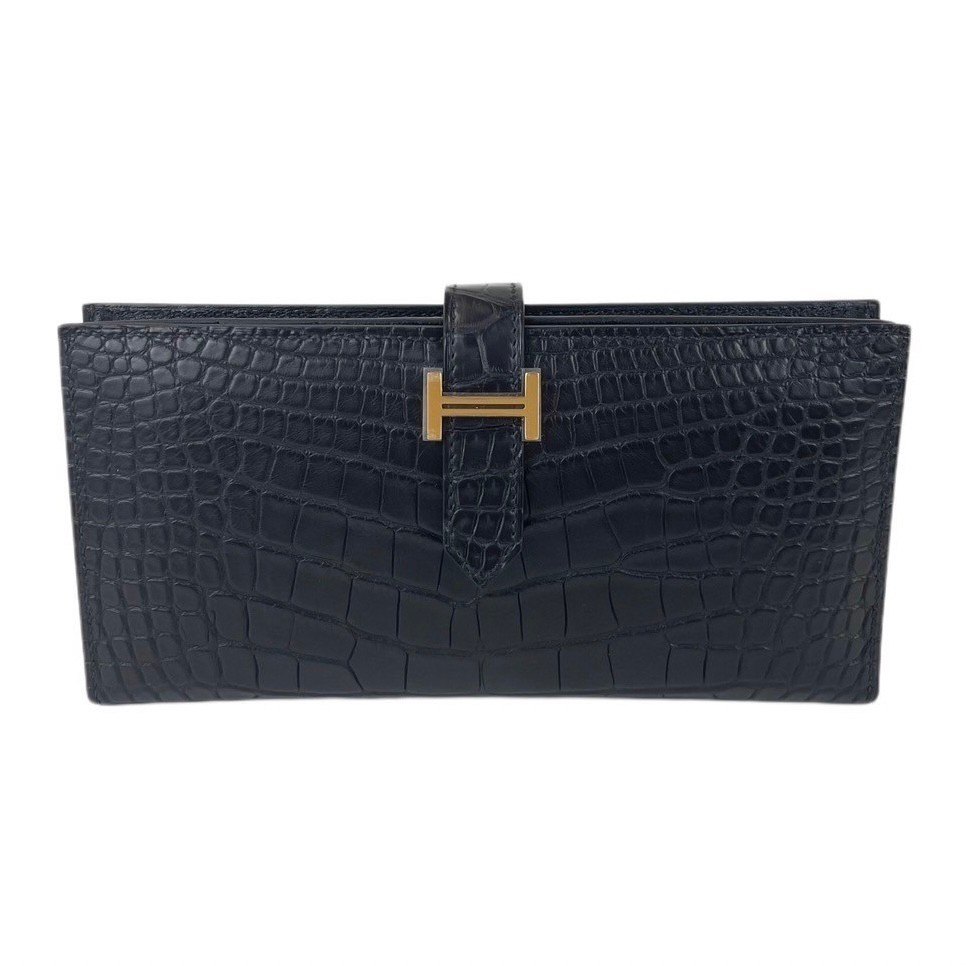 新品 HERMES エルメス Bearn soufflet べアンスフレ Black ブラック Crocodile クロコダイル B刻 長財布