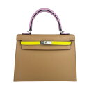 ケリー 新品未使用 HERMES エルメス Kelly25 tricolore ケリー25 トリコロール Chai/Lime/Mauve sylvester チャイ/ライム/モーヴシルベストル Epsom エプソン PHW シルバー金具 B刻 2wayバッグ ショルダーバッグ