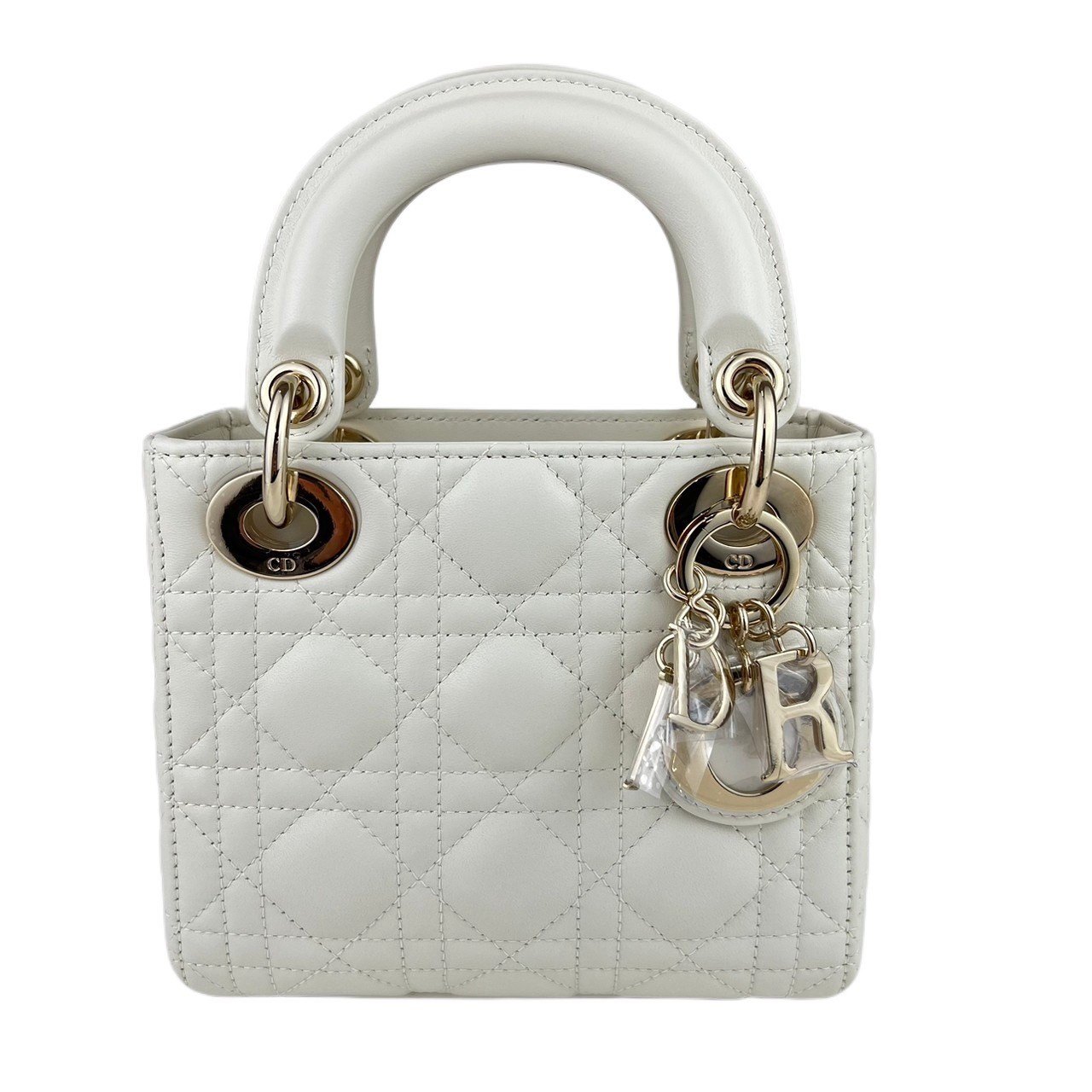 未使用 ChristianDior クリスチャンディオール LADY DIOR レディディオール Lambskin ラムスキン White ホワイト ゴールド金具 40-MA-0233 チェーンショルダー