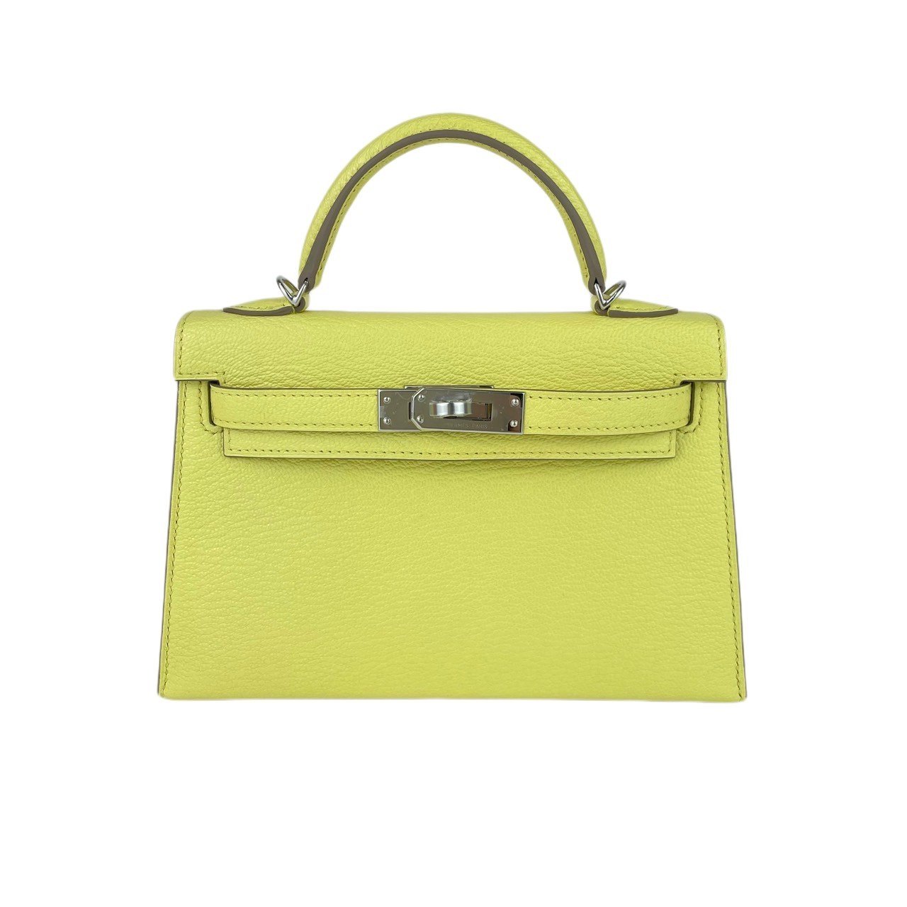 ケリー 新品 HERMES エルメス Mini kelly ミニケリー Limoncello リモンチェッロ Stamp-B B刻 PHW シルバー金具 Chevre シェーブル ハンドバッグ ショルバーバッグ 2WAY