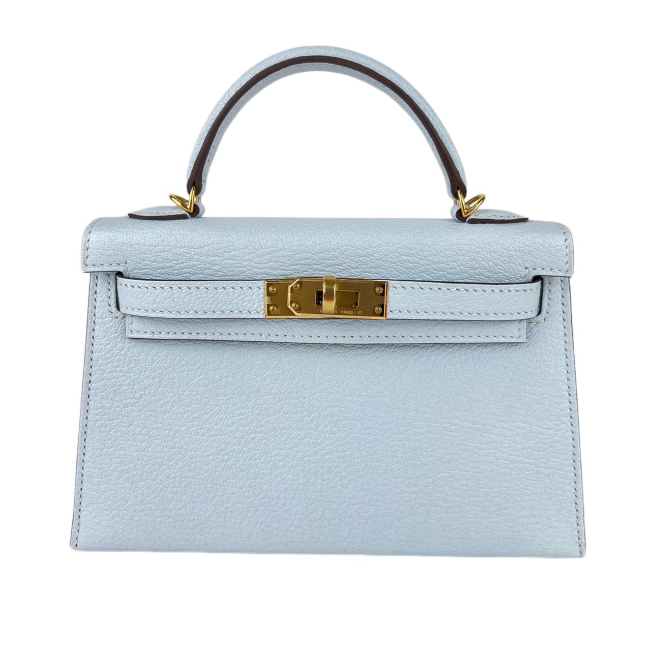 ケリー 新品 HERMES エルメス Mini kelly ミニケリー Blue brume ブルーブリュム Chevre シェーブル GHW ゴールド金具 U刻