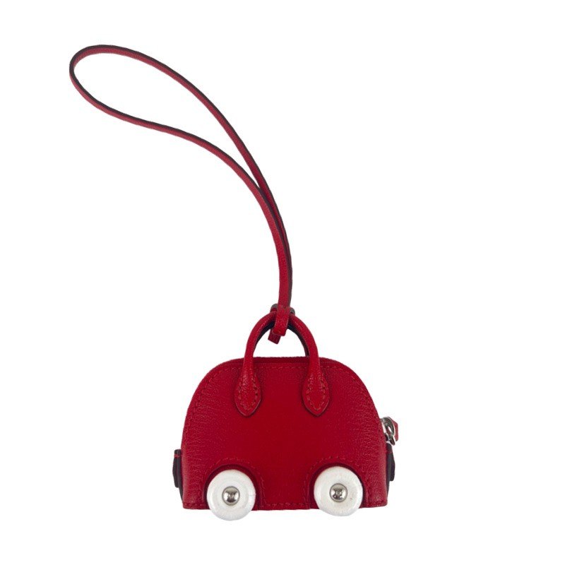 新品未使用 HERMES エルメス ボリードオンウィールズチャーム Rouge de coeur ルージュクー シェーブル PHW シルバー金具 バッグチャーム