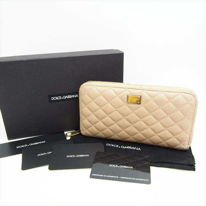 Dolce&Gabbanaドルチェ＆ガッバーナP.FOGLIOZIPAROUNDPELLETRAPラウンドファスナー長財布【中古】