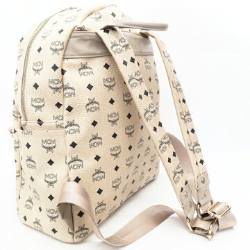 【12/26までP5倍】MCMエムシーエムレザーリュックベージュ【中古】【要エントリー】