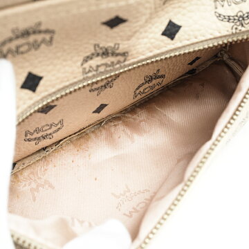 【12/26までP5倍】MCMエムシーエムレザーリュックベージュ【中古】【要エントリー】