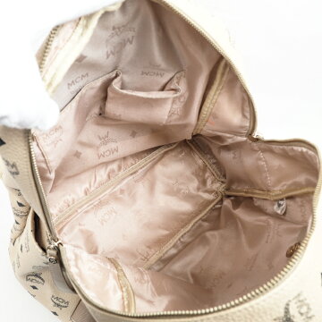 【12/26までP5倍】MCMエムシーエムレザーリュックベージュ【中古】【要エントリー】