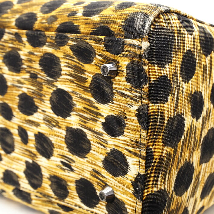 【12/26までP5倍】ChristianDiorレディーディオールロゴチャーム付レオパードヒョウ柄ハンドバッグ【中古】