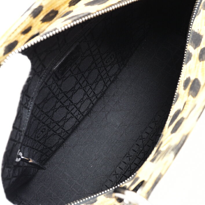 【12/26までP5倍】ChristianDiorレディーディオールロゴチャーム付レオパードヒョウ柄ハンドバッグ【中古】