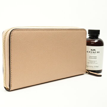 COACHコーチクロスグレインレザーアコーディオンジップウォレットレザークリーナー付【中古】財布