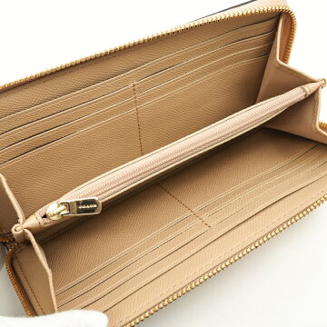 COACHコーチクロスグレインレザーアコーディオンジップウォレットレザークリーナー付【中古】財布