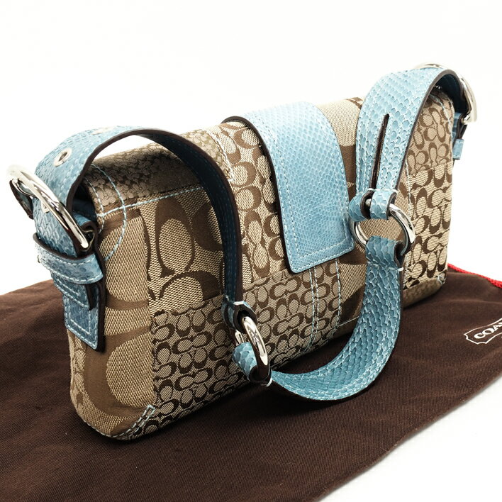 COACH coach semi-shoulder bag signature semi-shoulder bag 3689 canvas × python [beautiful goods] [pre-owned]