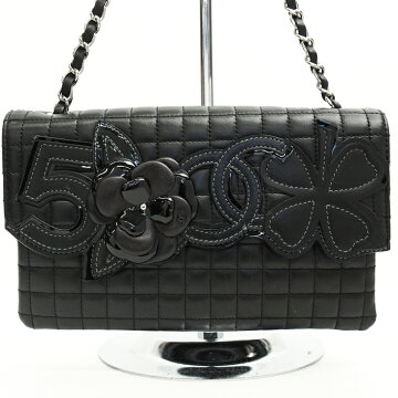 【美品】CHANELシャネルNo5カメリアココマーククローバーチェーンショルダーバッグチョコバーラムスキンレディースバッグショルダーバッグ【中古】