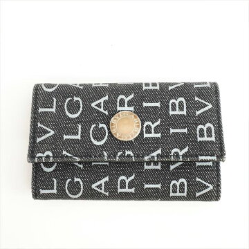 【美品】BVLGARIブルガリ6連キーケースロゴマニアジャガード×レザー財布・バッグ小物キーケース【中古】