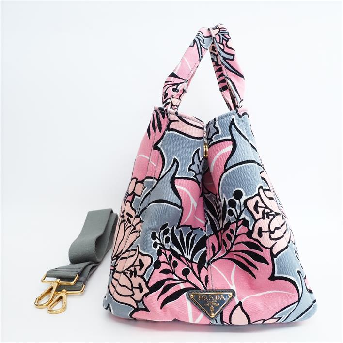 PRADAプラダカナパスタンパータ花柄B2642Bキャンパスレディースバッグトートバッグ【中古】