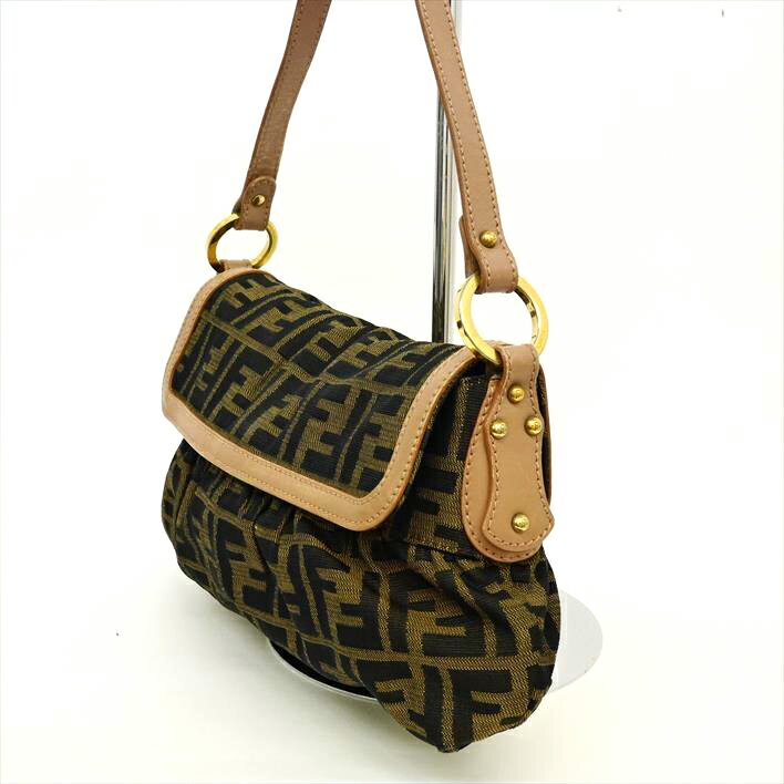 FENDI Fendi Zucca 8BR353-JWU canvas × leather ladies' bag shoulder bag [pre]