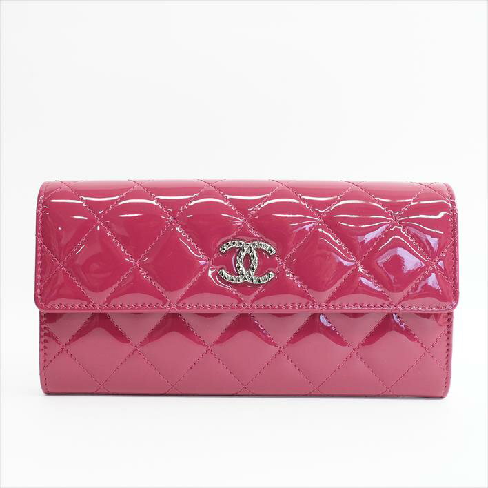【美品】CHANELシャネルマトラッセエナメルレディース財布長財布（小銭入れあり）【中古】
