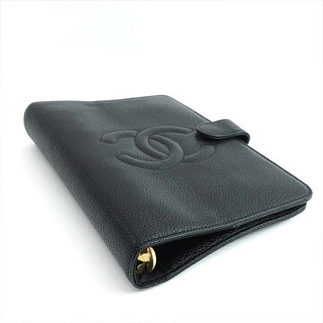 CHANELシャネルココマーク6穴キャビアスキンブランド雑貨手帳カバー【中古】