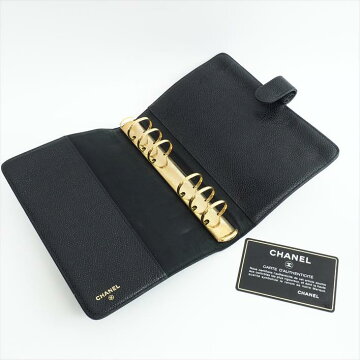 CHANELシャネルココマーク6穴キャビアスキンブランド雑貨手帳カバー【中古】