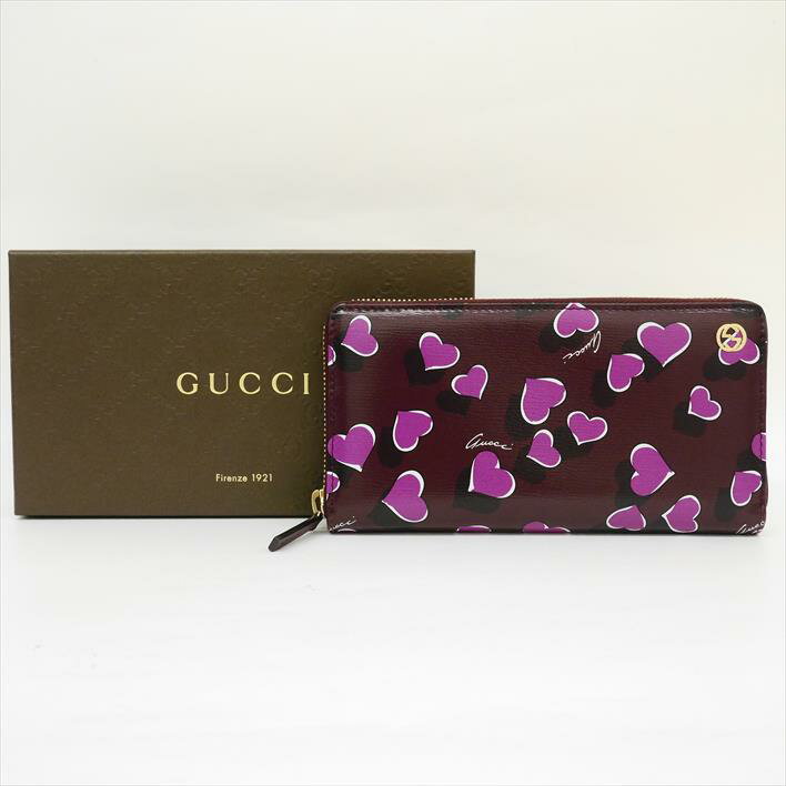 【ほぼ新品】GUCCIグッチハートビート309705レザーレディース財布長財布（小銭入れあり）【中古】