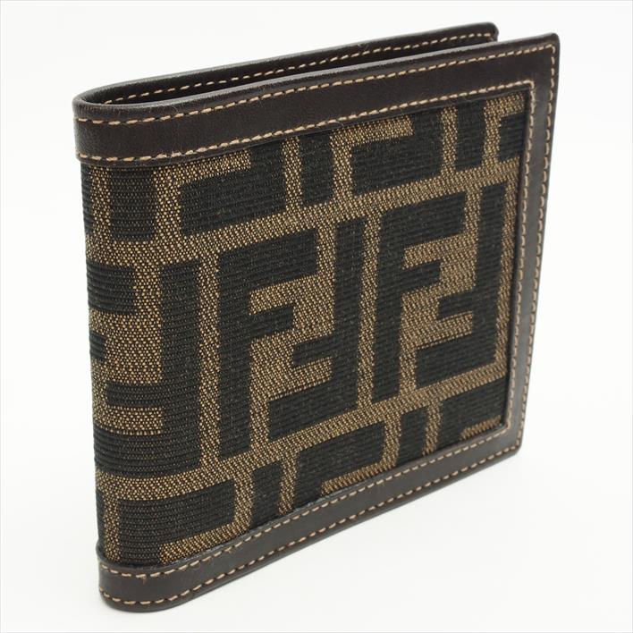 【美品】FENDIフェンディズッカキャンバス×レザーメンズ財布二つ折り財布（小銭入れあり）【中古】
