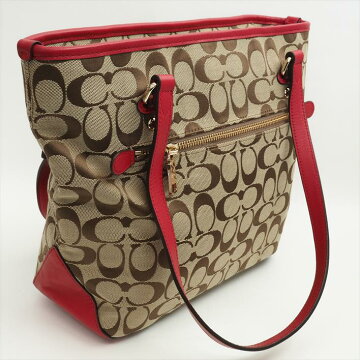 【美品】COACHコーチシグネチャーF36375シグネチャーキャンバス×レザーレディースバッグトートバッグ【中古】